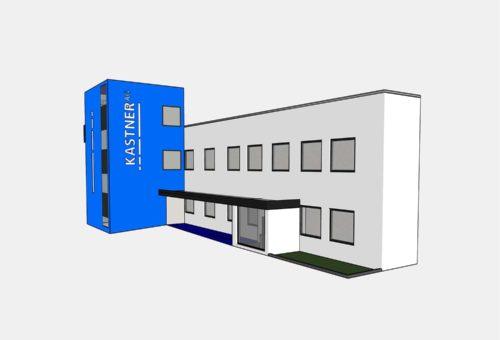 Ein Bild zeigt die konzeptionelle Gestaltung des Firmengebäudes der Kastner AG. Entwickelt von Identity Lab.
