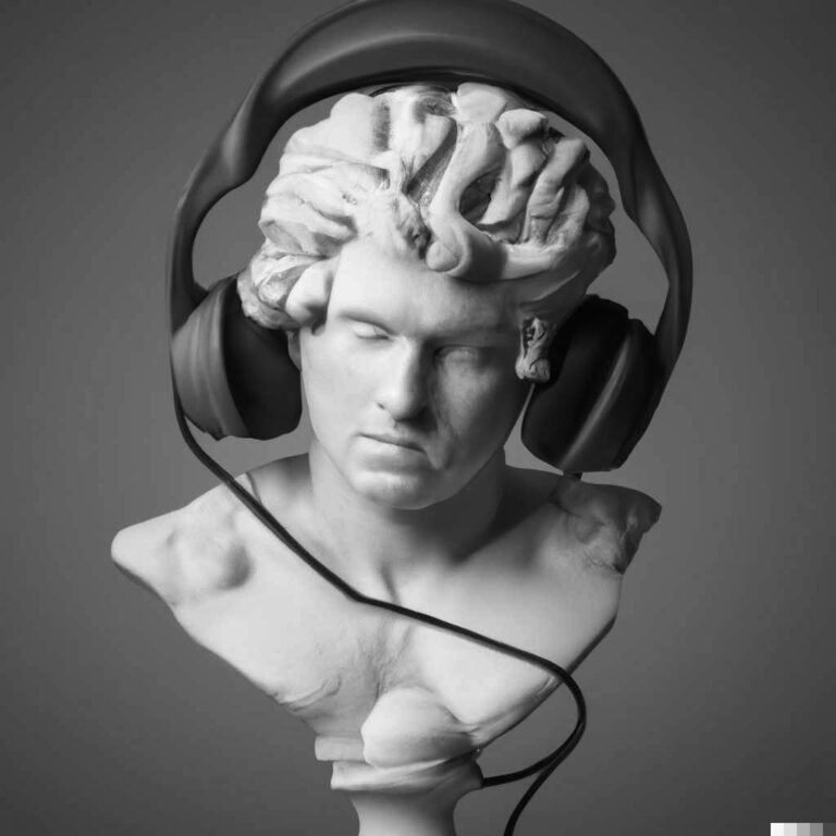 Ein Bild von Michelangelo's Bacchus mit Kopfhörern
