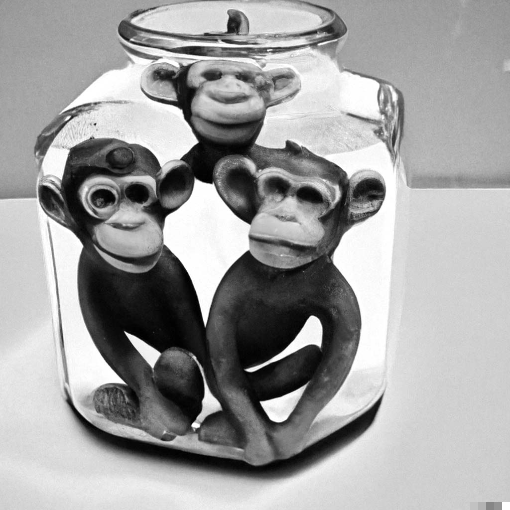 Ein Bild das drei Affen in einem Glas zeigt und zum Artikel über Kommunikationsstrategie für KMUs führt.