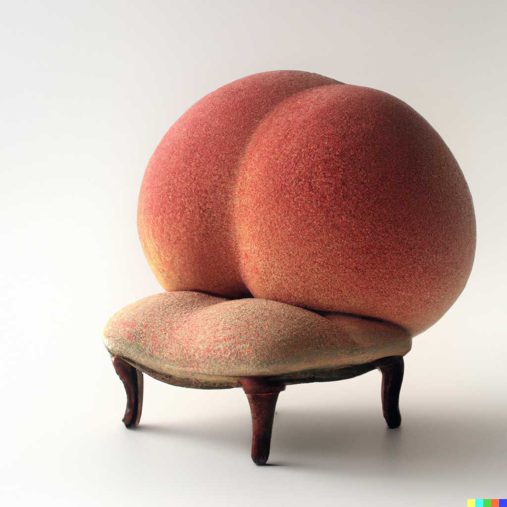 This picture shows an armchair that looks like a peach.