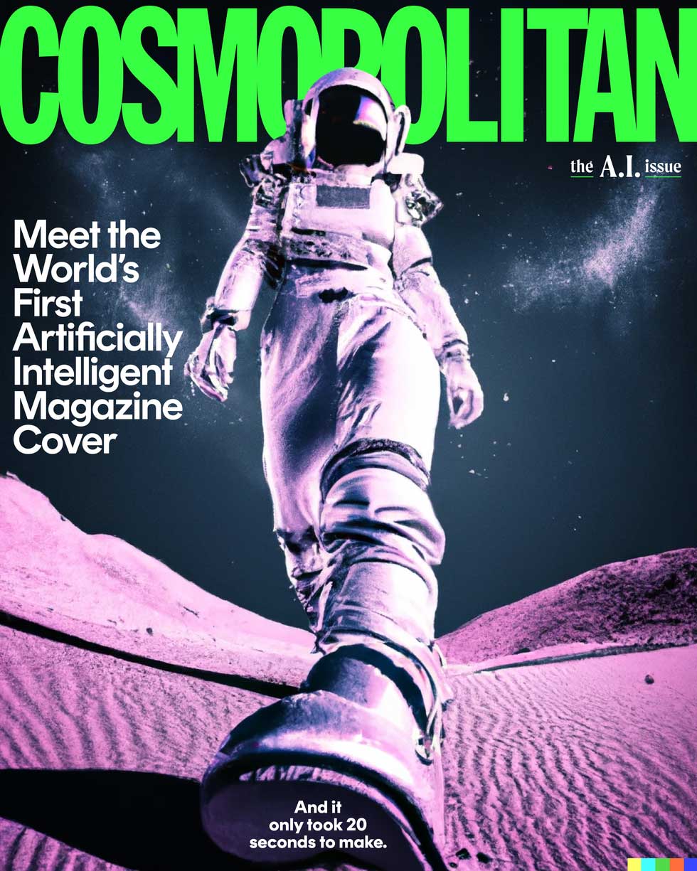 This picture shows a cover of the Cosmopolitan with an astronaut on it.