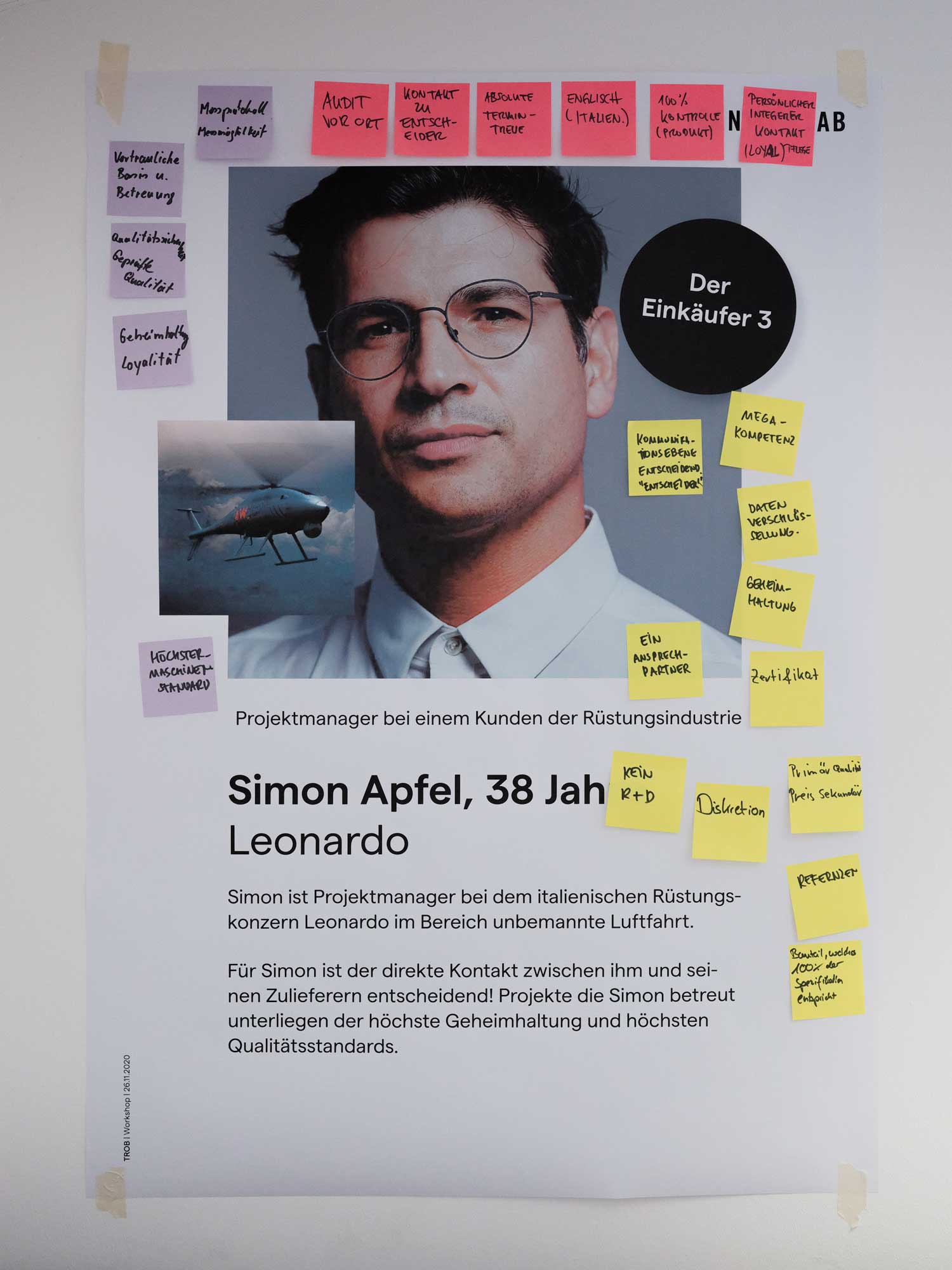 This image shows a photo of a workshop poster by Identity Lab on the topic of target groups at Trob.
