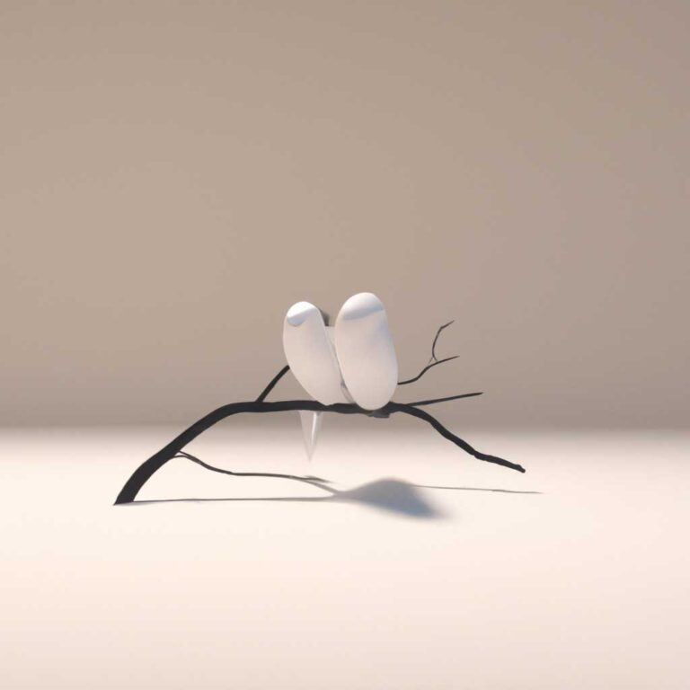 An illustration features a 3D rendering of two birds perched on a branch.