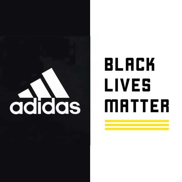 Dieses Bild zeigt das Adidas und das Black Lives Matter Logo.
