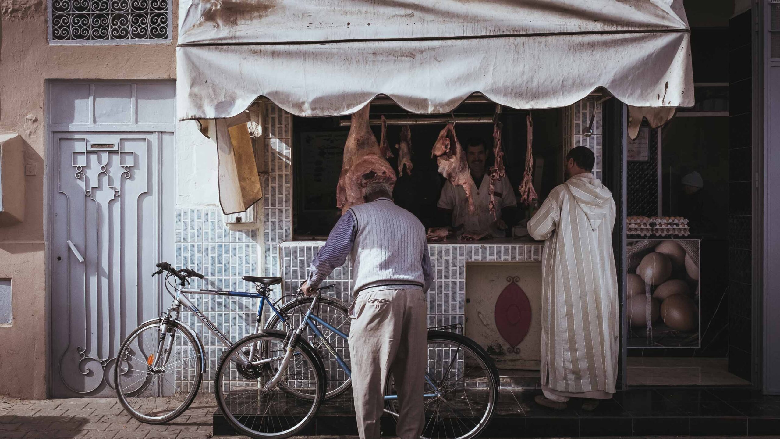 This picture shows a butcher shop in Morocco.