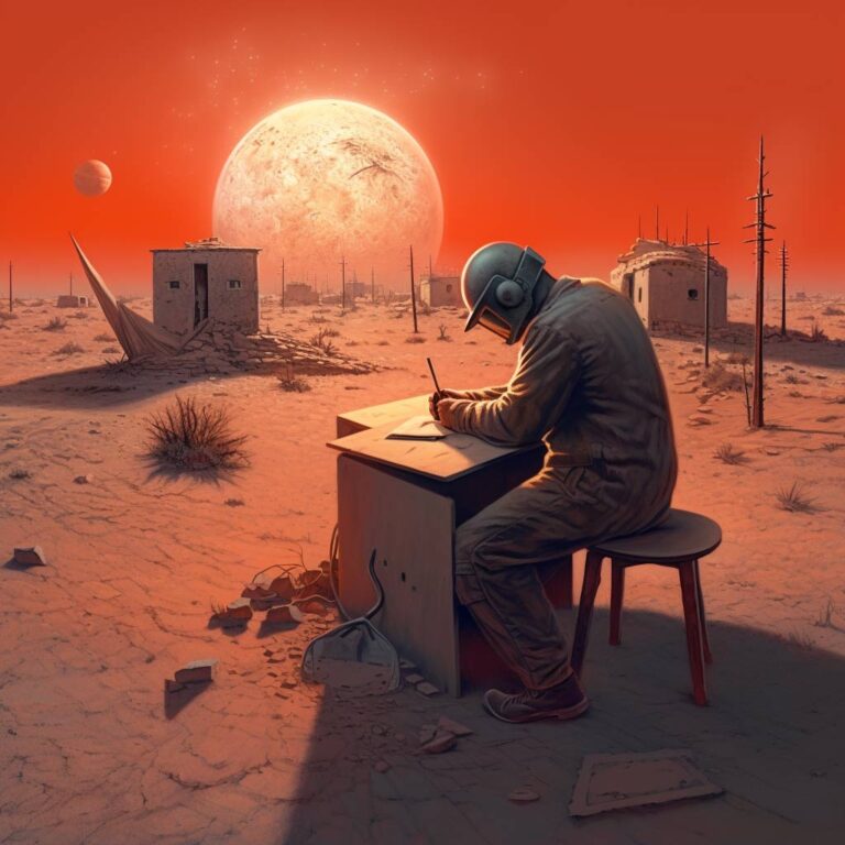Dieses Bild zeigt ein Mann in der Wüste der zeichnet. 