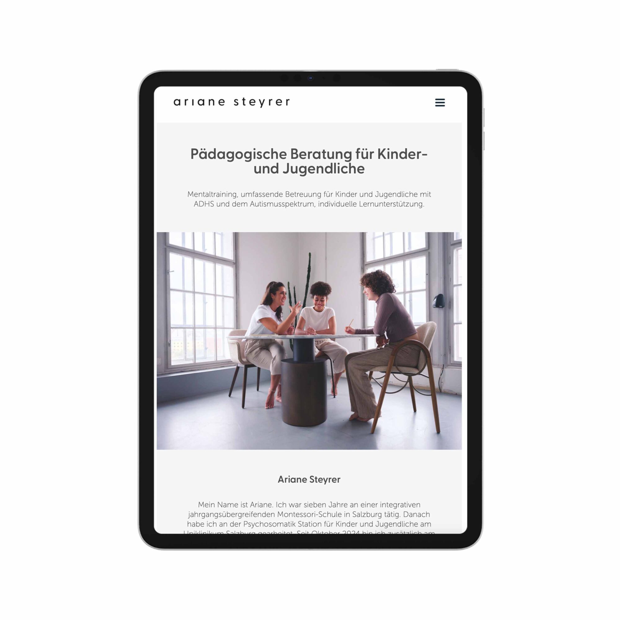 Ariane Steyrer - Website Design und Corporate Identity - Mockup Ipad